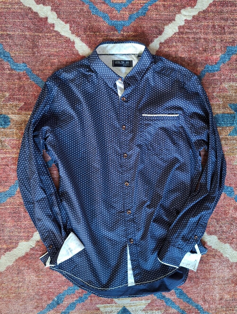 Level Ten Navy Microdot Slim-Fit Button-Down Shirt